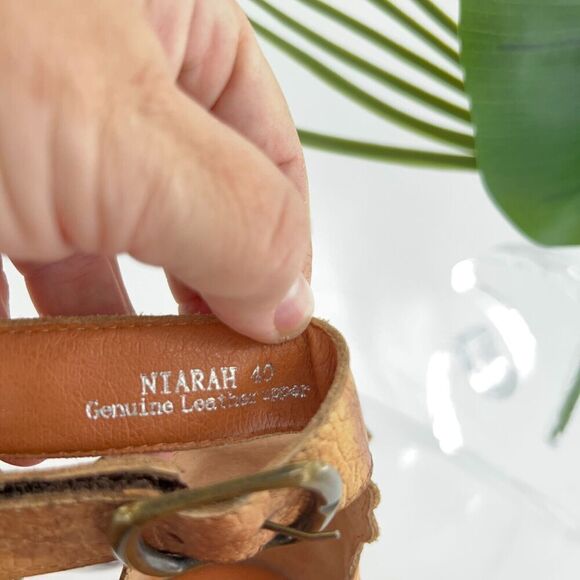 L'Artiste Niarah Sandals Women's 40 9 Brown Leather Ankle Strap Y2K Boho Wedge - Picture 13 of 15